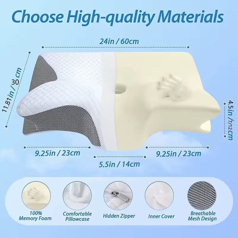 Memory Foam Cervical Pillow – 2-in-1 Ergonomic Contoured Orthopedic Neck Support Pillow for Pain Relief