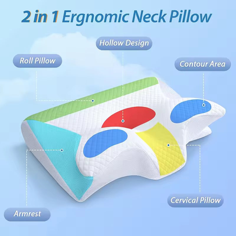 Memory Foam Cervical Pillow – 2-in-1 Ergonomic Contoured Orthopedic Neck Support Pillow for Pain Relief