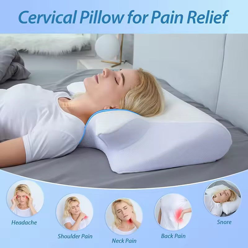 Memory Foam Cervical Pillow – 2-in-1 Ergonomic Contoured Orthopedic Neck Support Pillow for Pain Relief