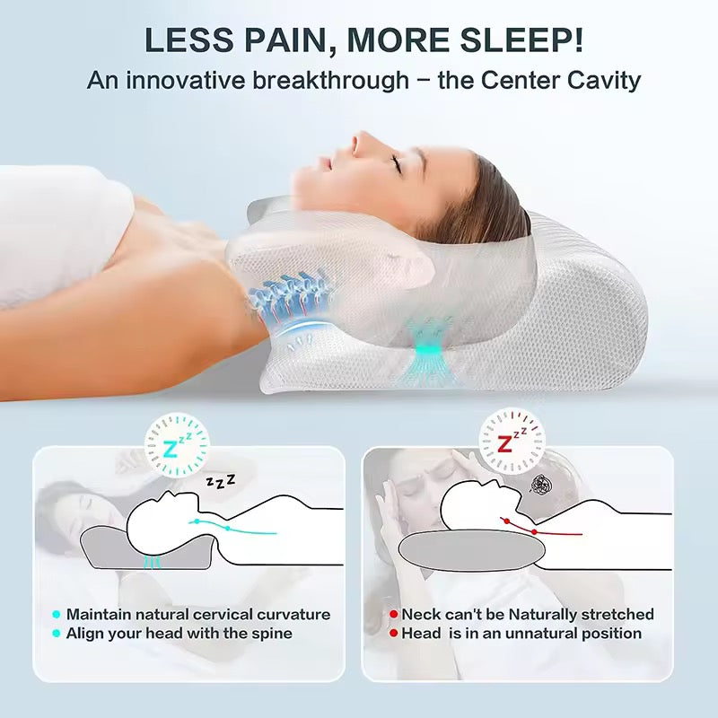 Memory Foam Cervical Pillow – 2-in-1 Ergonomic Contoured Orthopedic Neck Support Pillow for Pain Relief